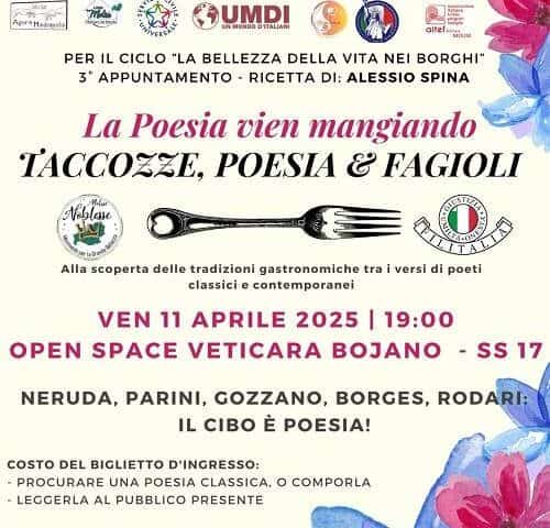 Taccozze poesia e fagioli cena culturale a Bojano per Filitalia Molise Noblesse Comunità per Giovani
